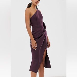 TALL one shoulder tucked peplum pencil midi dress